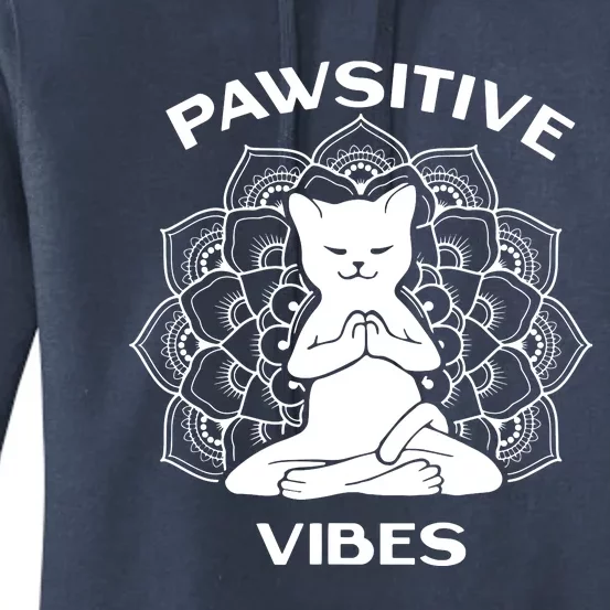 Pawsitive Vibes Positivity Meditation Lotus Mandala Yoga Cat Women's Pullover Hoodie