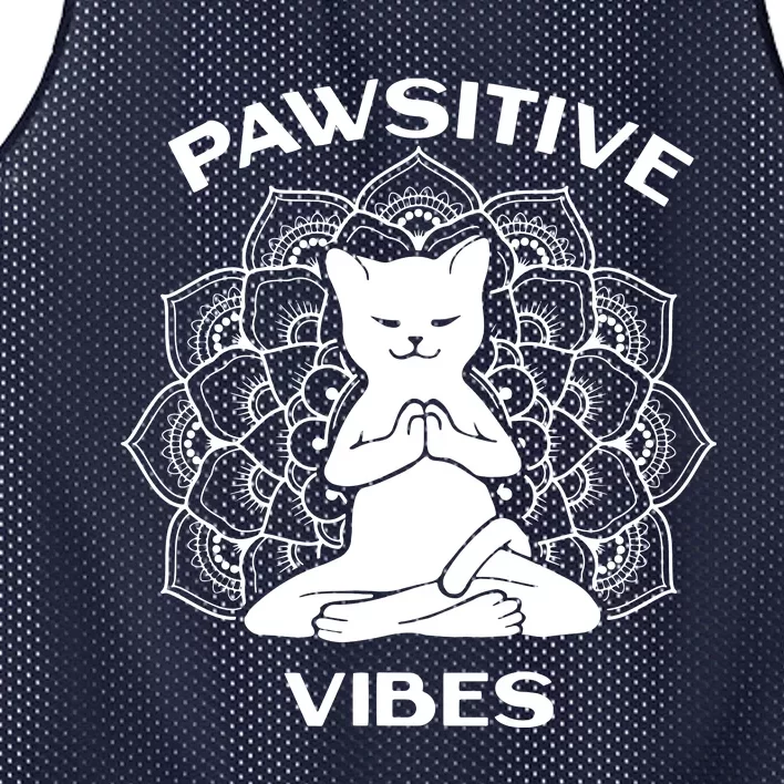 Pawsitive Vibes Positivity Meditation Lotus Mandala Yoga Cat Mesh Reversible Basketball Jersey Tank