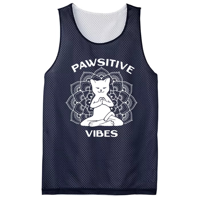 Pawsitive Vibes Positivity Meditation Lotus Mandala Yoga Cat Mesh Reversible Basketball Jersey Tank