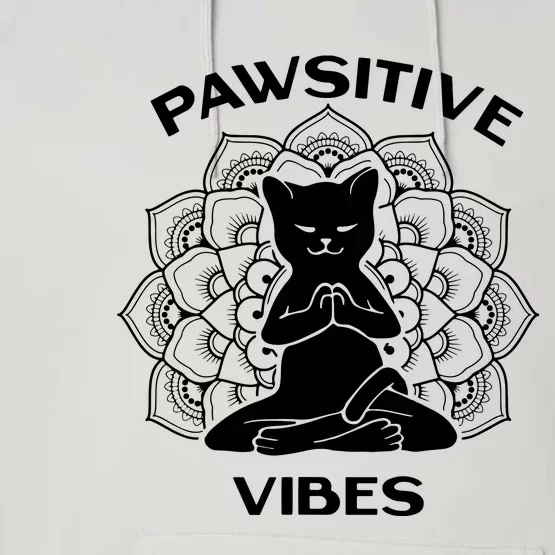 Pawsitive Vibes Positivity Meditation Lotus Mandala Yoga Cat Performance Fleece Hoodie