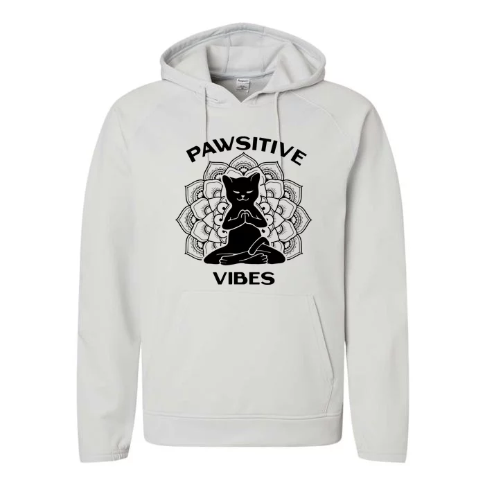 Pawsitive Vibes Positivity Meditation Lotus Mandala Yoga Cat Performance Fleece Hoodie