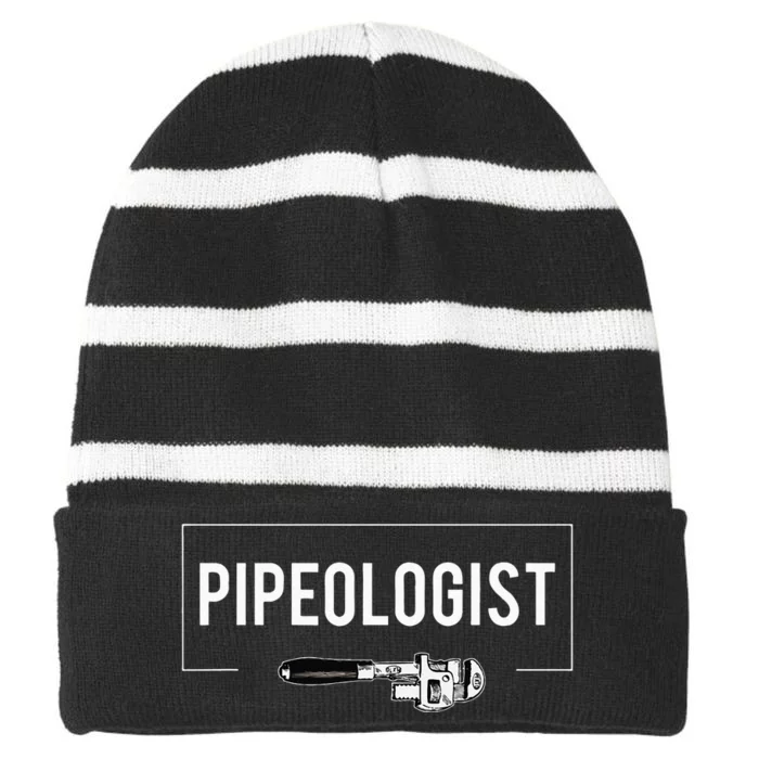 Pipeologist Vintage Plumber Pipes Repairman Plumbing Gift Striped Beanie with Solid Band