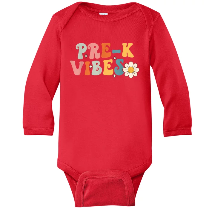 PreK Vibes Pre Kindergarten Team Retro 1st Day Of School Baby Long Sleeve Bodysuit