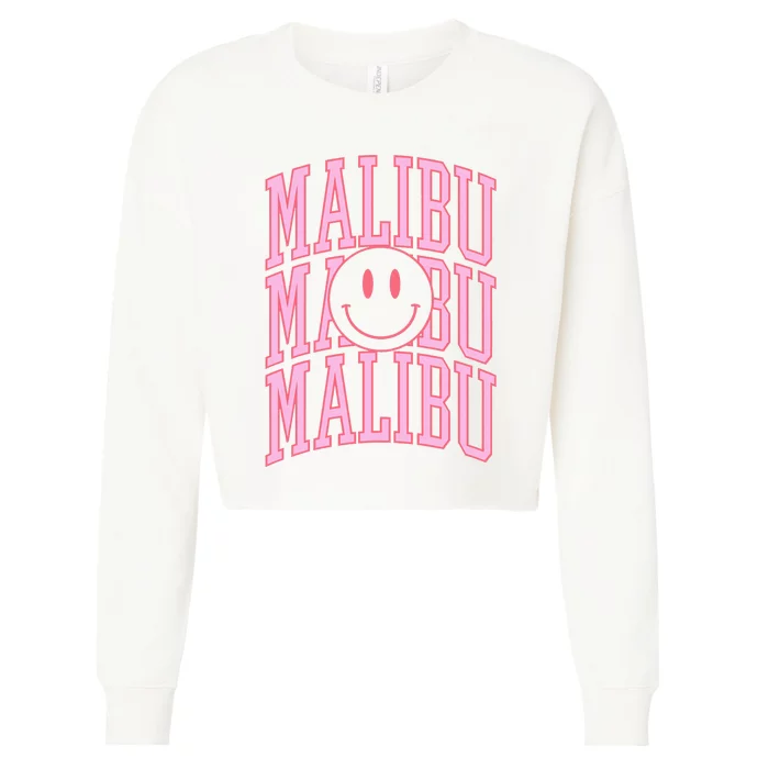 Preppy Varsity Pink Malibu California Cropped Pullover Crew