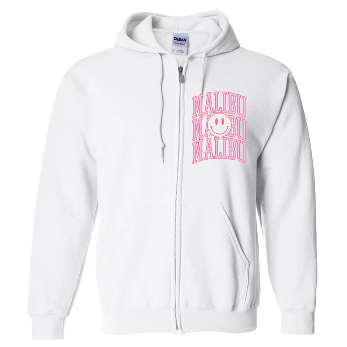 Preppy Varsity Pink Malibu California Full Zip Hoodie