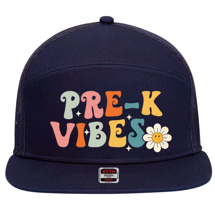 PreK Vibes Pre Kindergarten Team Retro 1st Day Of School 7 Panel Mesh Trucker Snapback Hat