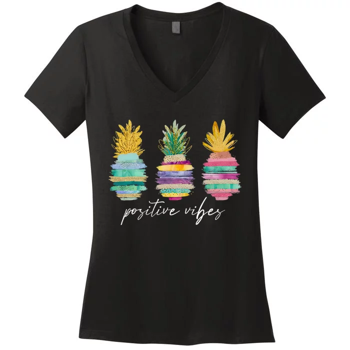 Positive Vibe Pineapple Transfer Day Infertility Ivf Mom Dad Women's V-Neck T-Shirt