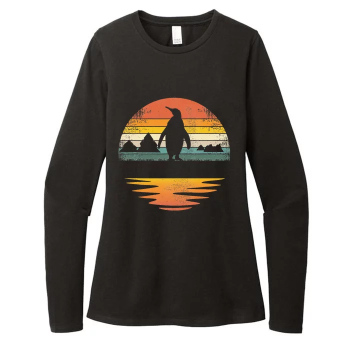 Penguin Vintage Retro Sunset Penguin Lover Womens CVC Long Sleeve Shirt