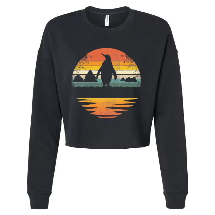 Penguin Vintage Retro Sunset Penguin Lover Cropped Pullover Crew