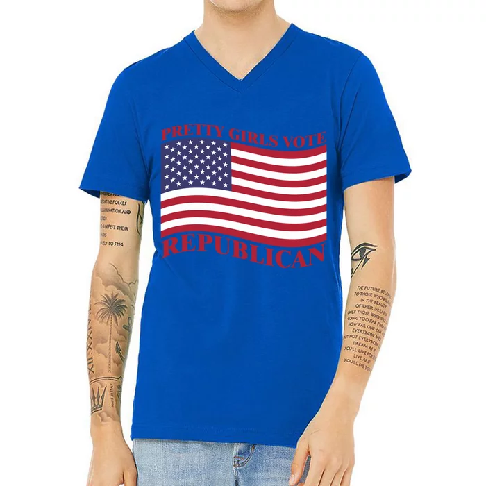 Pretty Vote Republican Usa Flag Freedom Republican Great Gift V-Neck T-Shirt