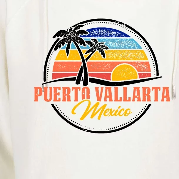 Puerto Vallarta Retro Sunset Womens Funnel Neck Pullover Hood