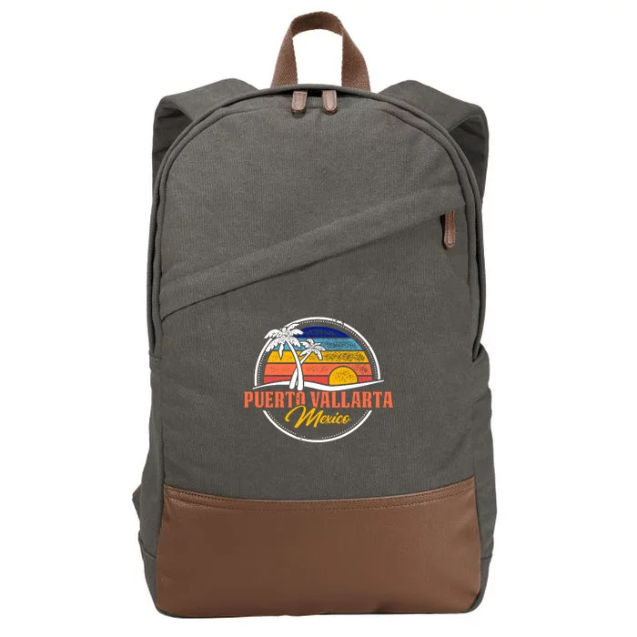 Puerto Vallarta Retro Sunset Cotton Canvas Backpack