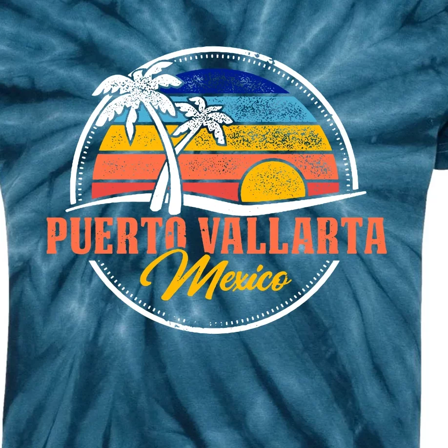 Puerto Vallarta Retro Sunset Kids Tie-Dye T-Shirt