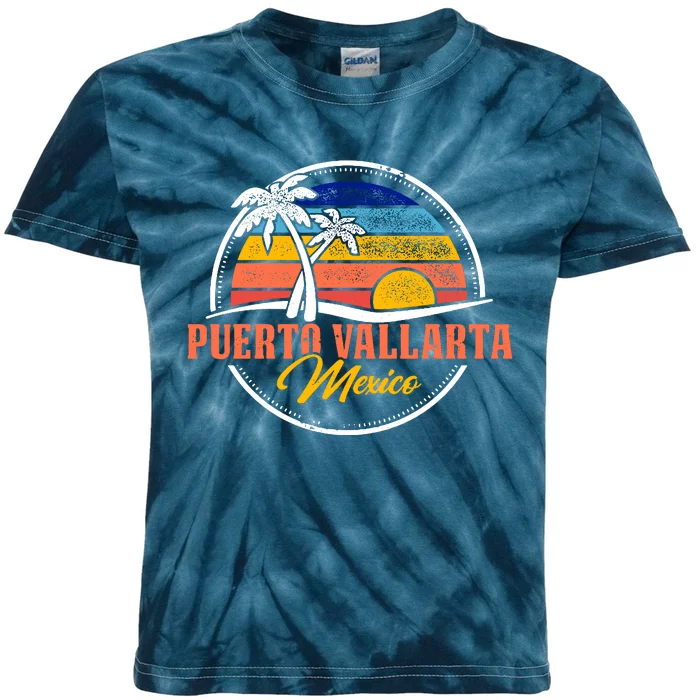 Puerto Vallarta Retro Sunset Kids Tie-Dye T-Shirt