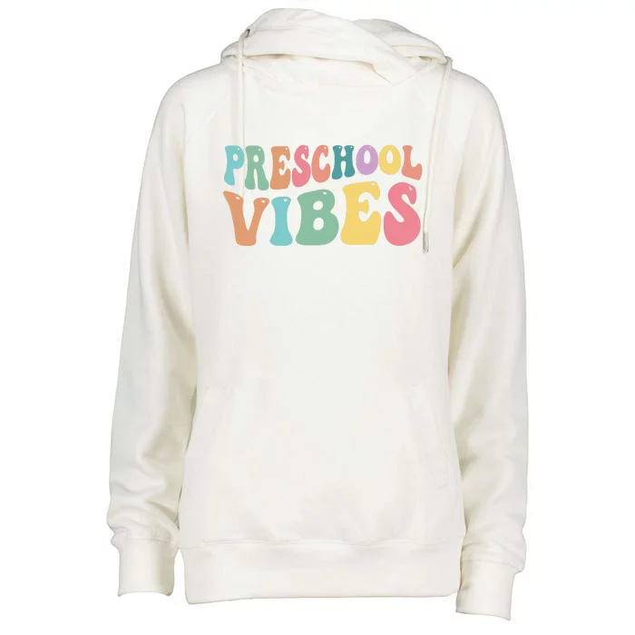 Preschool Vibes Retro 80s Pre School Womens Funnel Neck Pullover Hood