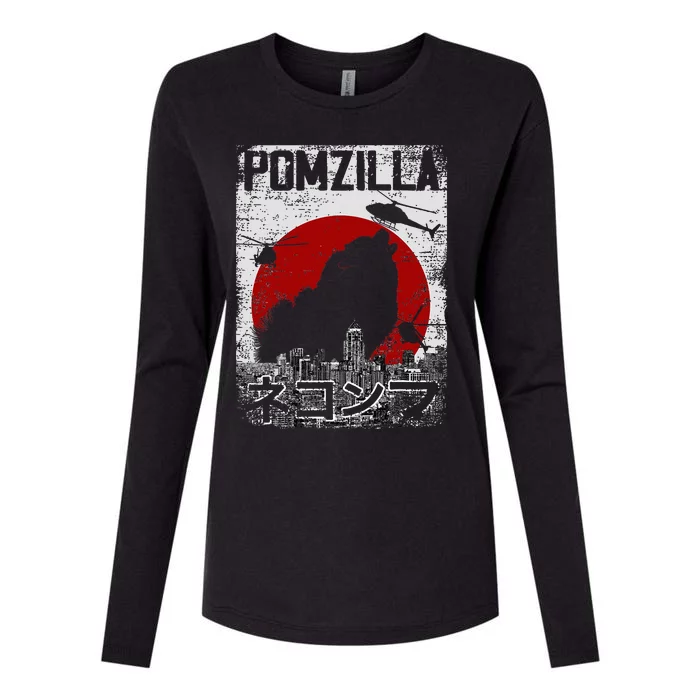 Pomzilla Vintage Retro Pomeranian Dog Womens Cotton Relaxed Long Sleeve T-Shirt