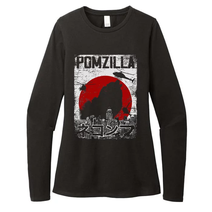 Pomzilla Vintage Retro Pomeranian Dog Womens CVC Long Sleeve Shirt