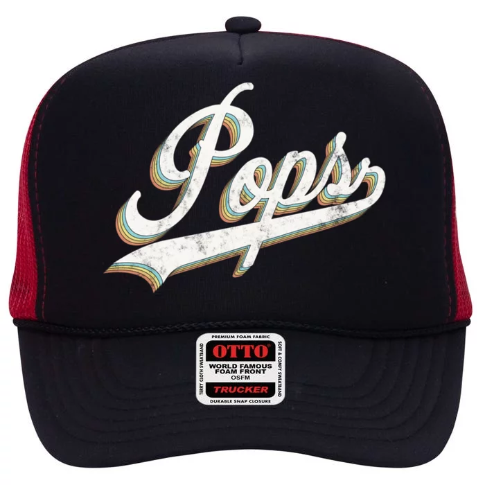 Pops Vintage Retro Style Father’s Day Gift For Papa Grandpa Meaningful Gift High Crown Mesh Trucker Hat