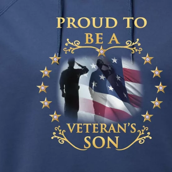 Proud Veteran Son Thank You Veterans Great Gift Performance Fleece Hoodie