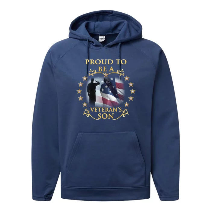 Proud Veteran Son Thank You Veterans Great Gift Performance Fleece Hoodie