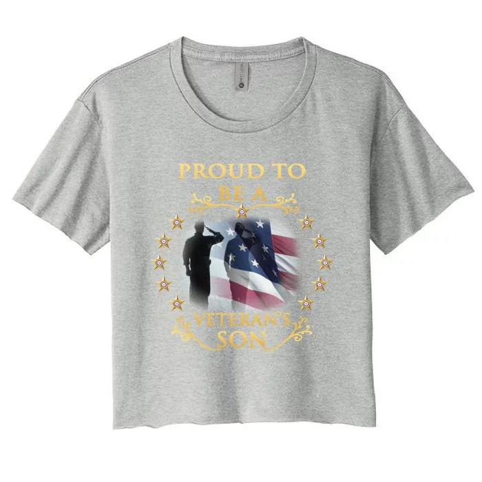 Proud Veteran Son Thank You Veterans Great Gift Women's Crop Top Tee