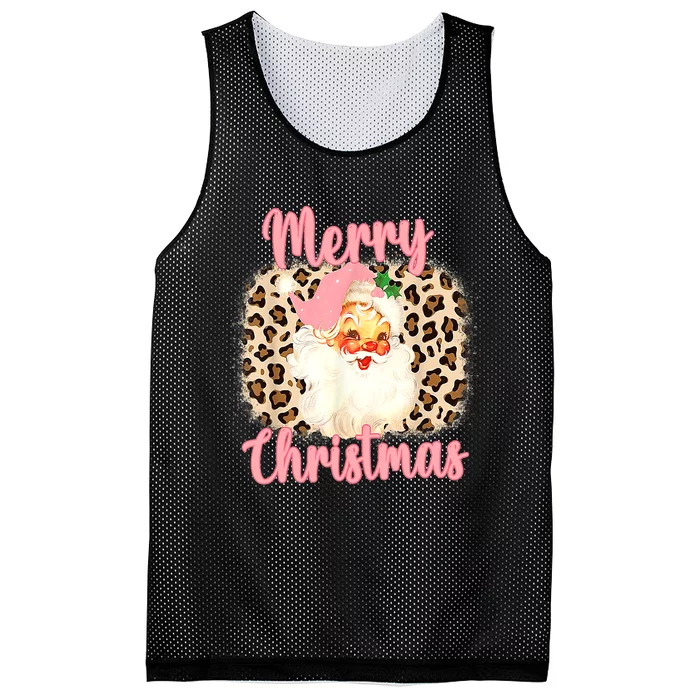 Pink Vintage Santa Claus Merry Christmas Leopard Mesh Reversible Basketball Jersey Tank