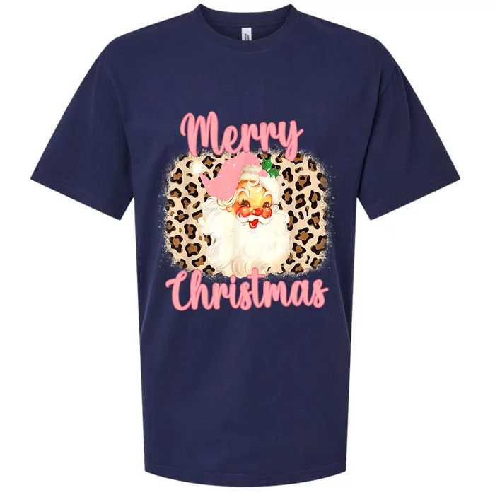 Pink Vintage Santa Claus Merry Christmas Leopard Sueded Cloud Jersey T-Shirt