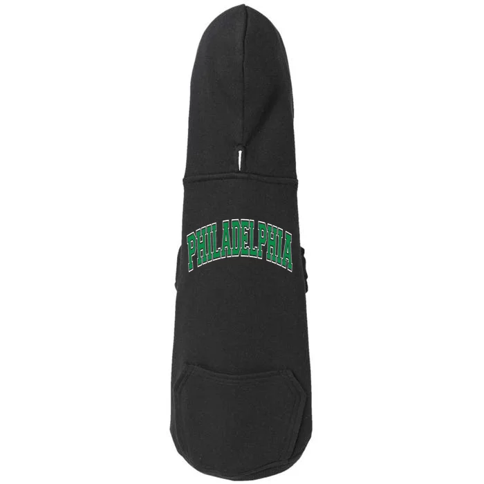 Philadelphia Varsity Style Green Text Doggie 3-End Fleece Hoodie