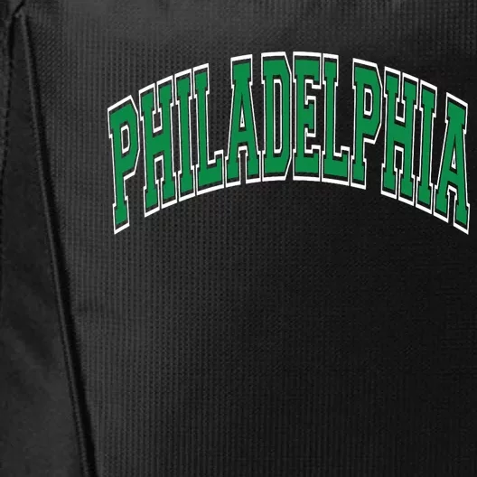 Philadelphia Varsity Style Green Text City Backpack