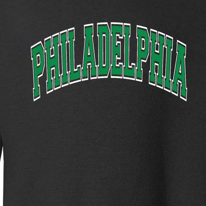 Philadelphia Varsity Style Green Text Toddler Sweatshirt