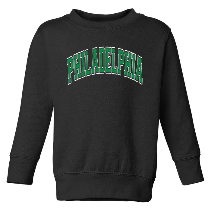 Philadelphia Varsity Style Green Text Toddler Sweatshirt