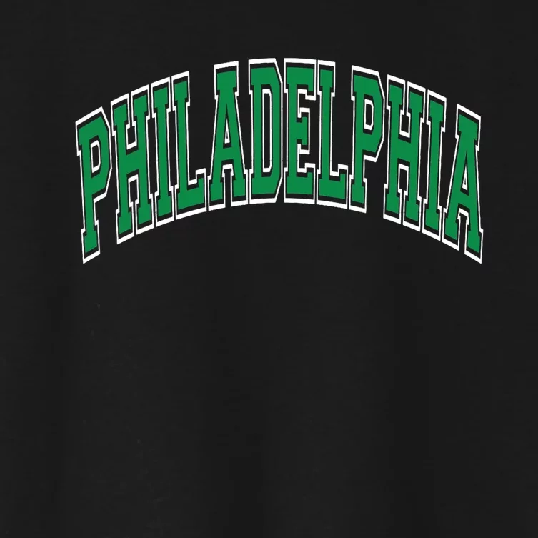 Philadelphia Varsity Style Green Text Women's Crop Top Tee