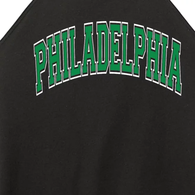 Philadelphia Varsity Style Green Text Women’s Perfect Tri Rocker Tank