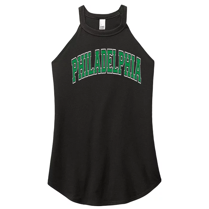 Philadelphia Varsity Style Green Text Women’s Perfect Tri Rocker Tank