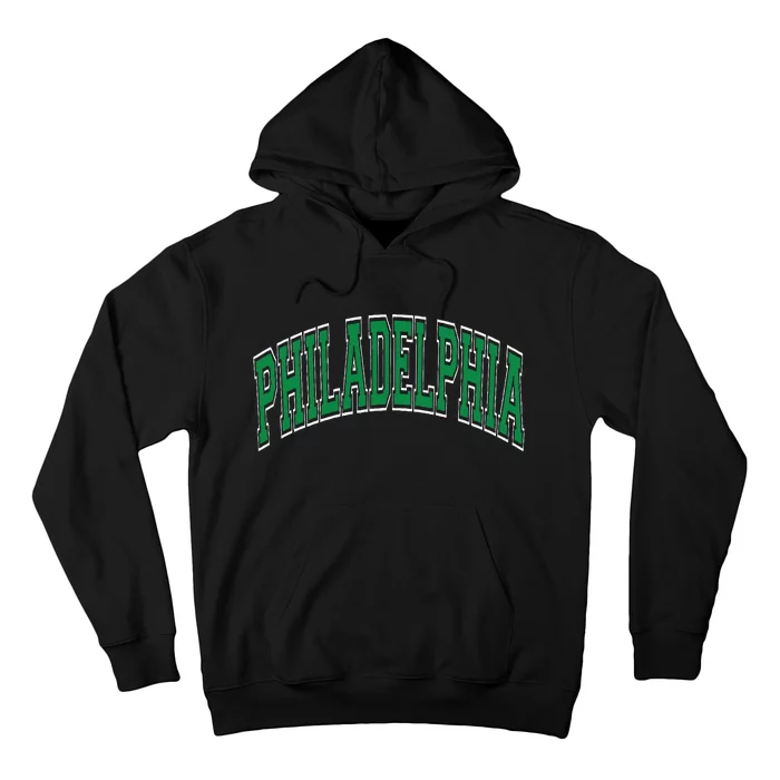 Philadelphia Varsity Style Green Text Hoodie