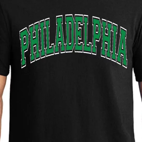 Philadelphia Varsity Style Green Text Pajama Set