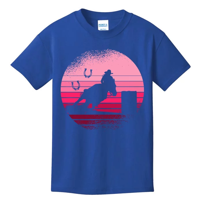 Pink Vintage Sunset Retro Horse Barrel Racing Rodeo Gift Kids T-Shirt