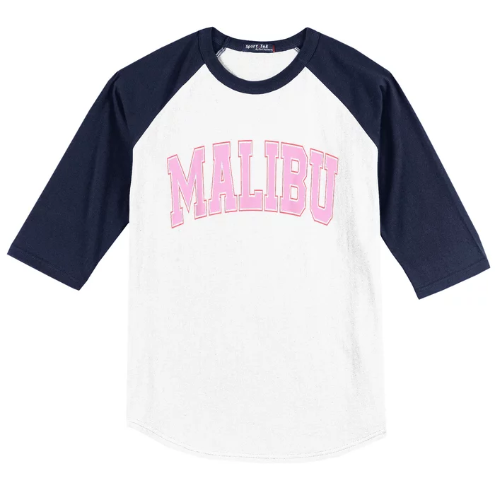 Preppy Varsity Style Pink Malibu California Trendy Baseball Sleeve Shirt