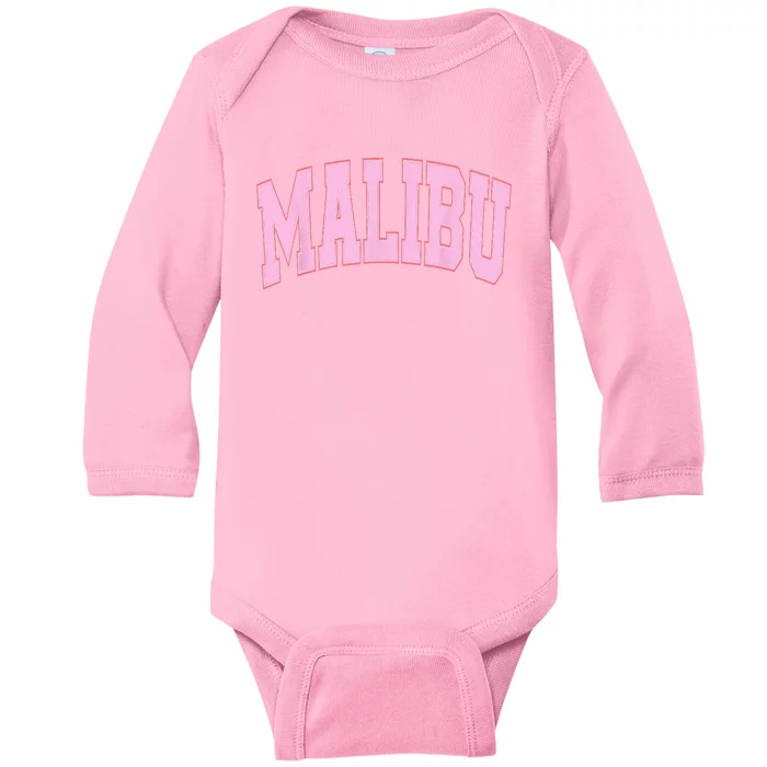 Preppy Varsity Style Pink Malibu California Trendy Baby Long Sleeve Bodysuit