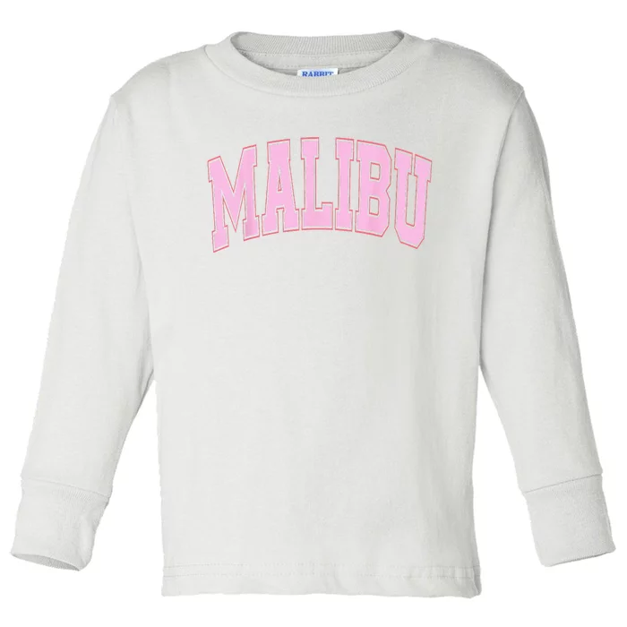 Preppy Varsity Style Pink Malibu California Trendy Toddler Long Sleeve Shirt