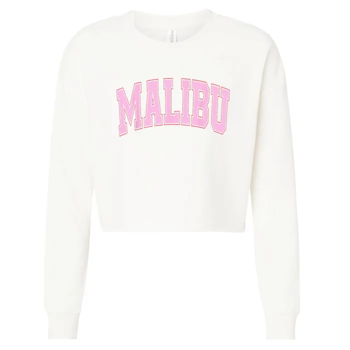 Preppy Varsity Style Pink Malibu California Trendy Cropped Pullover Crew