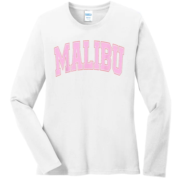 Preppy Varsity Style Pink Malibu California Trendy Ladies Long Sleeve Shirt