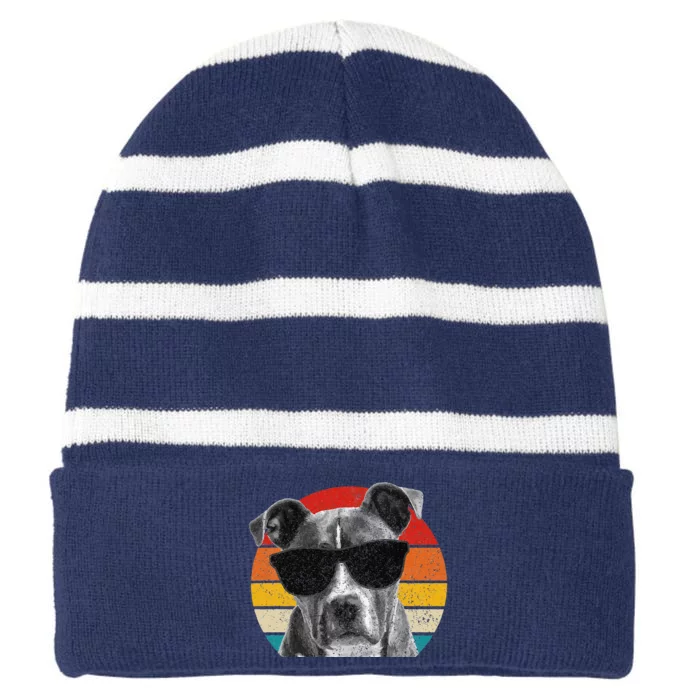 Pitbull Vintage Sunglasses Funny Pittie Dog Pitbull Owner Striped Beanie with Solid Band