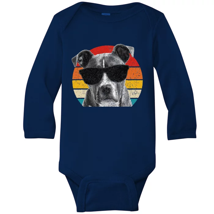 Pitbull Vintage Sunglasses Funny Pittie Dog Pitbull Owner Baby Long Sleeve Bodysuit