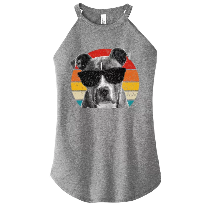 Pitbull Vintage Sunglasses Funny Pittie Dog Pitbull Owner Women’s Perfect Tri Rocker Tank