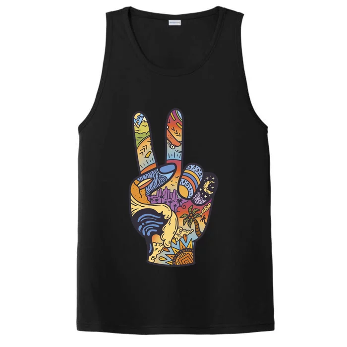 Paradise Vacation Travel Peace Sign Performance Tank