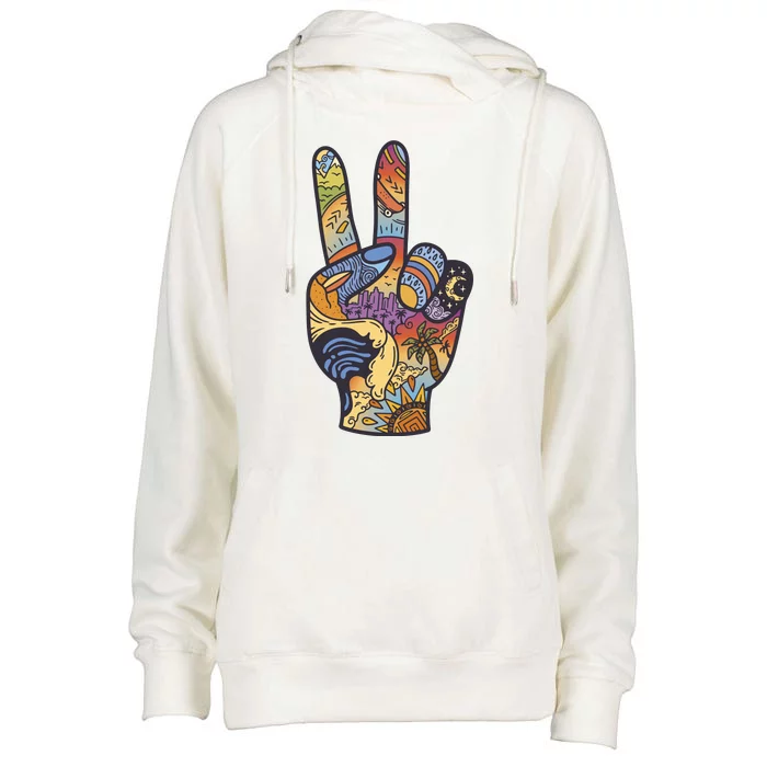 Paradise Vacation Travel Peace Sign Womens Funnel Neck Pullover Hood