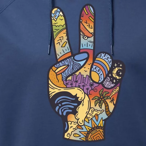 Paradise Vacation Travel Peace Sign Performance Fleece Hoodie