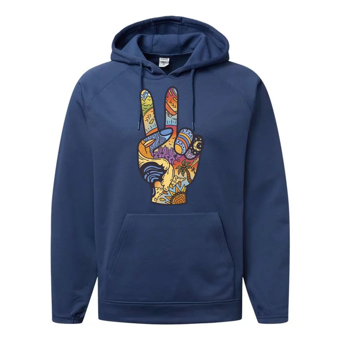 Paradise Vacation Travel Peace Sign Performance Fleece Hoodie