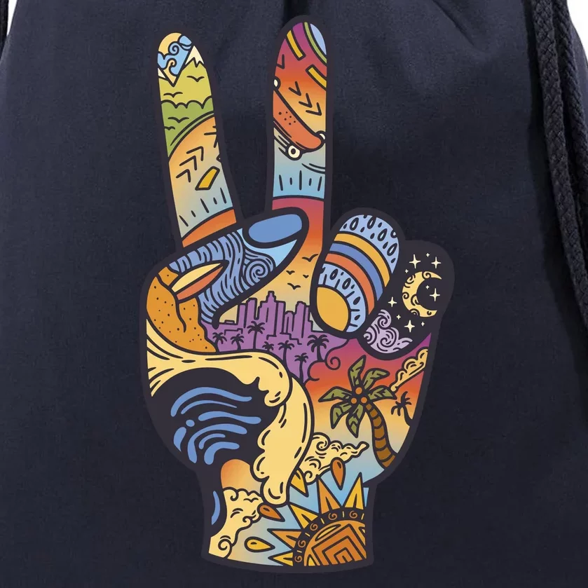 Paradise Vacation Travel Peace Sign Drawstring Bag